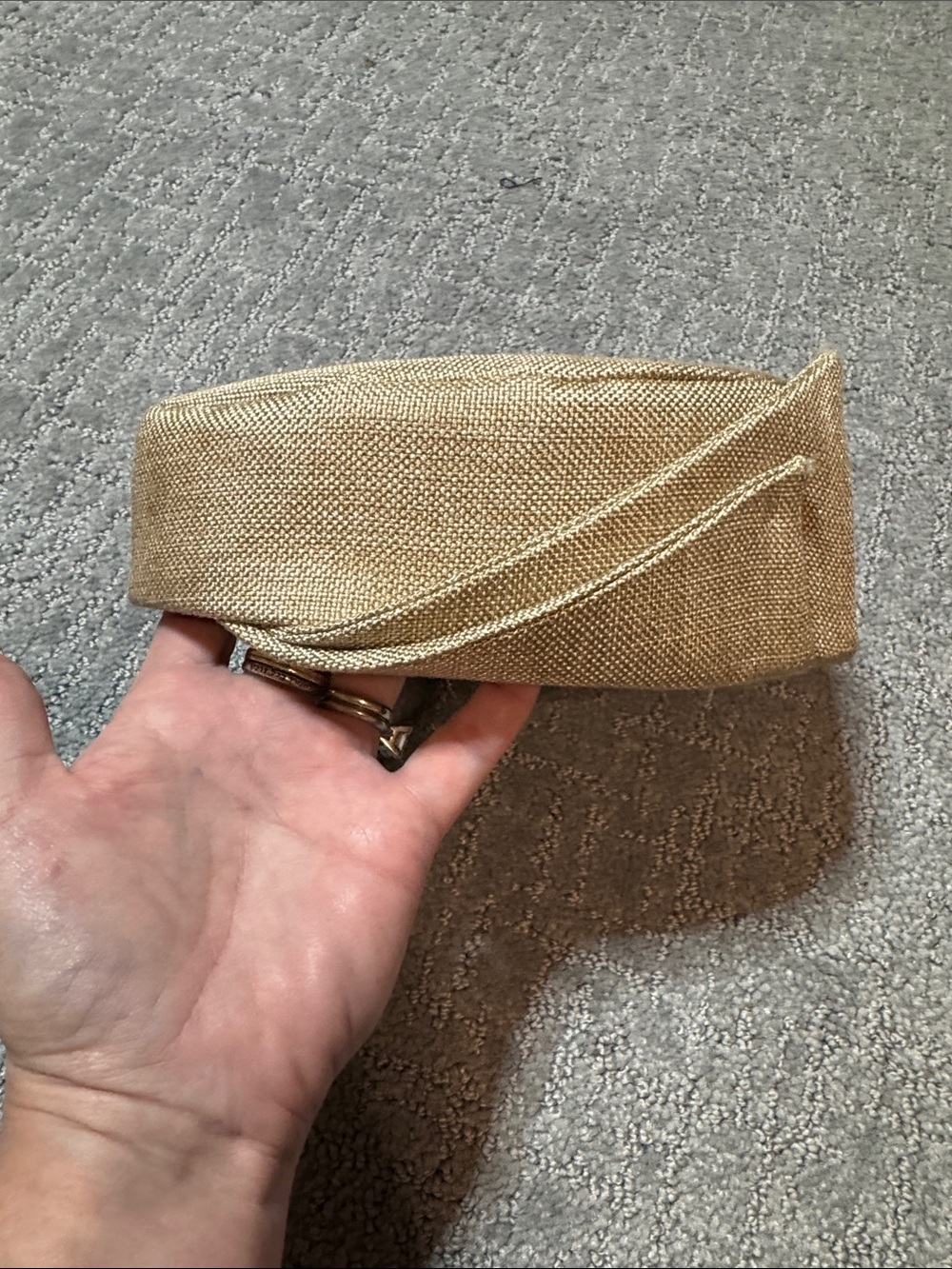 Neutral Straw Pillbox Hat with Folded Trim - Natural Beige